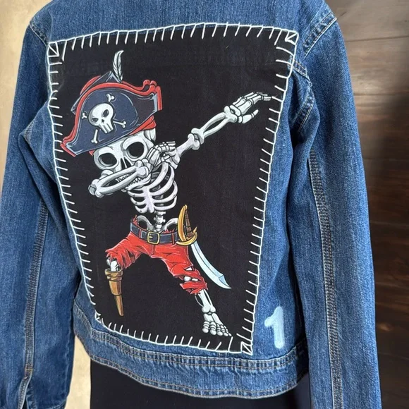 Skeleton Pirate Kid's Denim Jacket Size Kid's XL